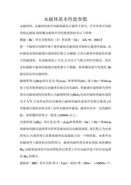 永磁体基本性能参数