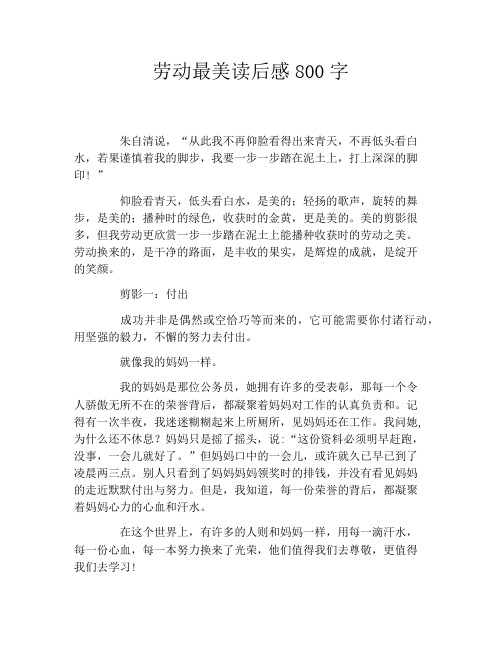劳动最美读后感800字
