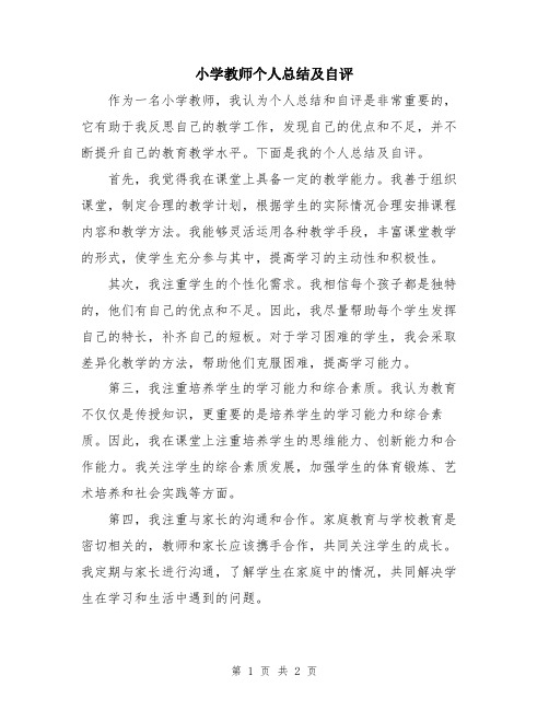 小学教师个人总结及自评