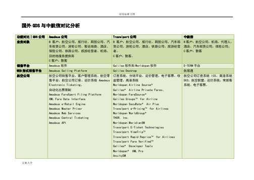 国外GDS与中航信对比