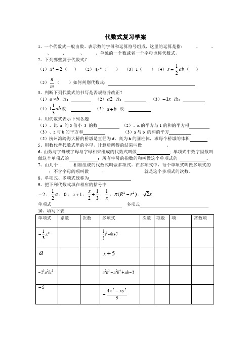代数式复习学案
