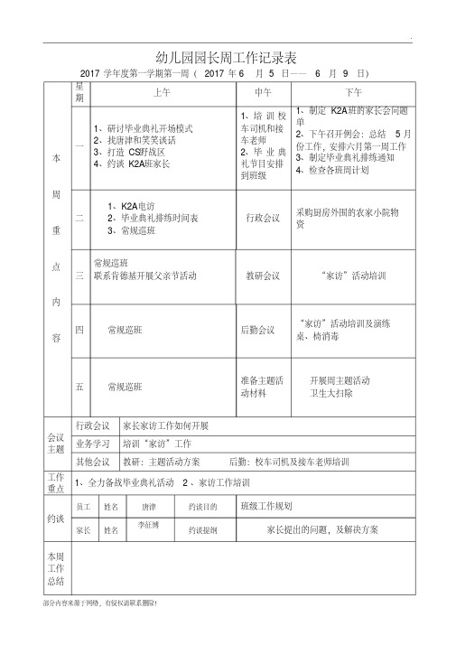 园长周工作安排表