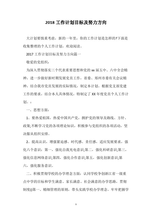 2018工作计划目标及努力方向