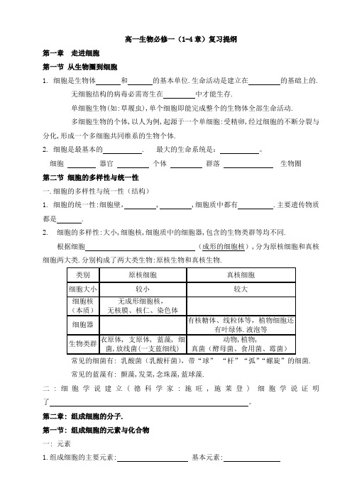 高一生物必修一复习提纲1-4章 学生版
