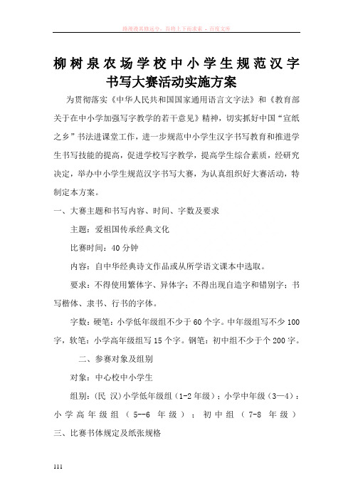 中小学生规范汉字书写大赛活动实施方案