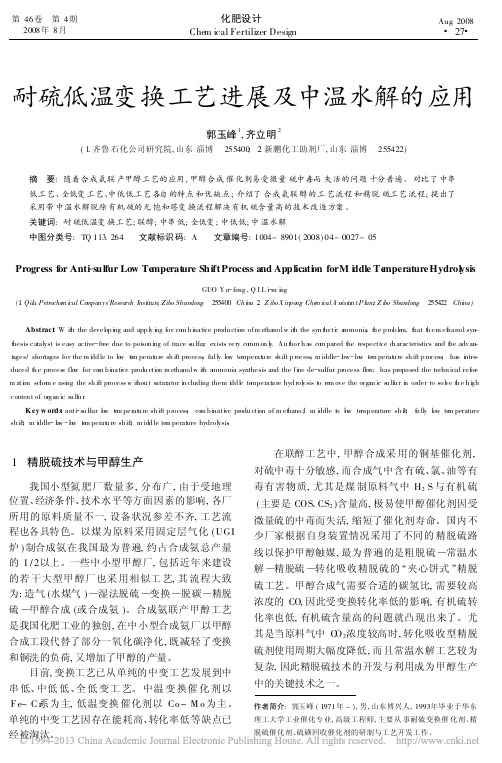 耐硫低温变换工艺进展及中温水解的应用