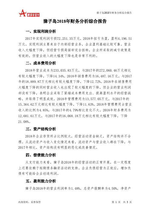 獐子岛2018年财务分析结论报告-智泽华