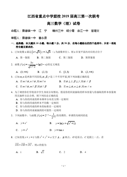 江西省重点中学盟校2019届高三第一次十校联考 理科数学
