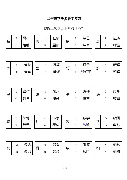 二年级下册语文素材多音字复习 人教部编版