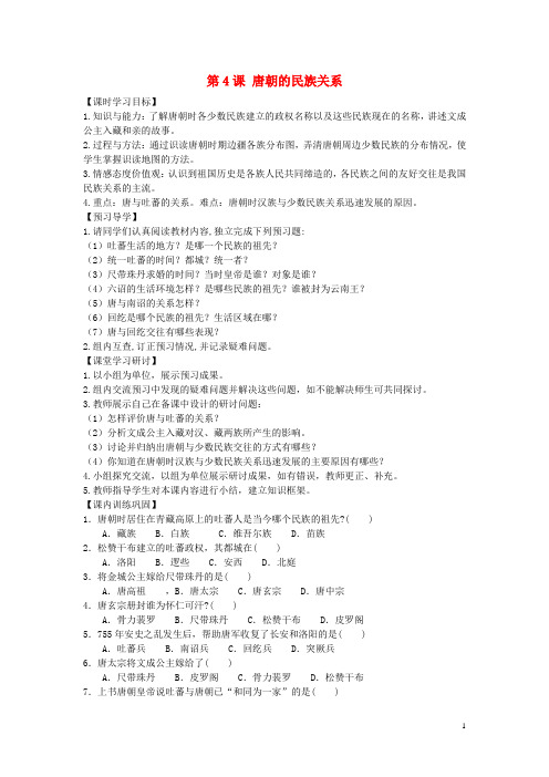 七年级历史下册 第六学习主题 第4课 唐朝的民族关系导学案(无答案) 川教版