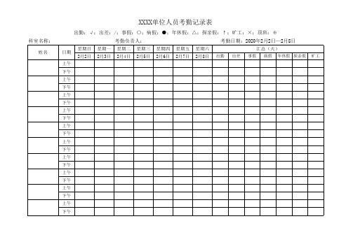 事业单位工作人员考勤表