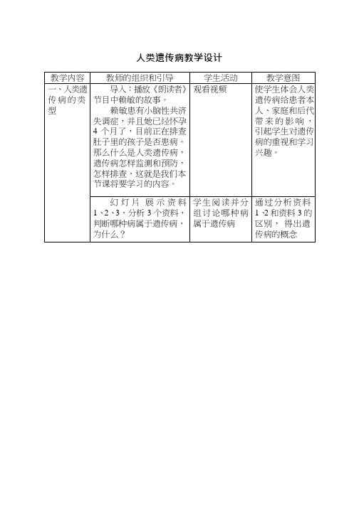 高中生物《人类遗传病1》优质课教案、教学设计
