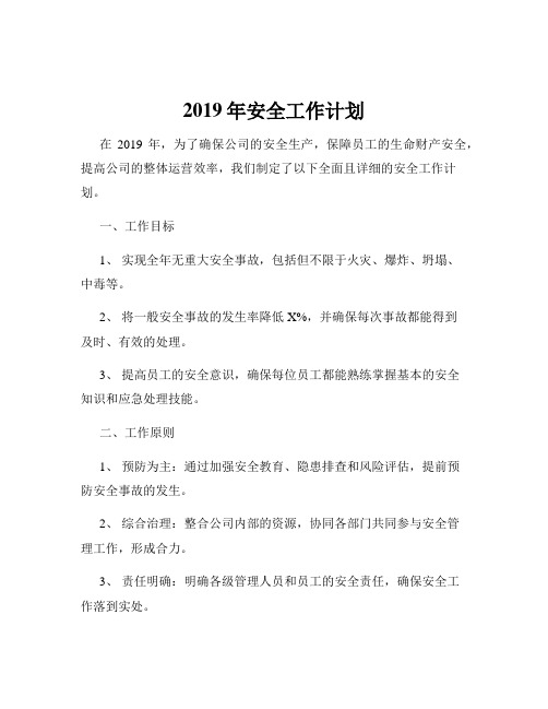 2019年安全工作计划