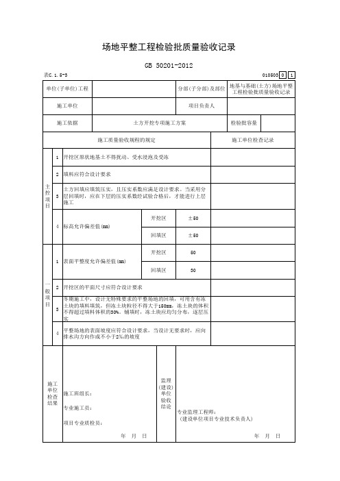 场地平整工程检验批质量验收记录