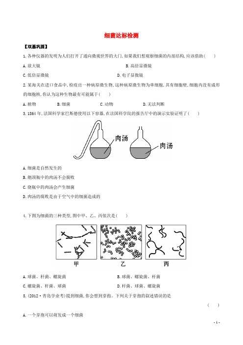 《金榜学案》八年级生物上册 5.4.2 细菌达标检测(含解析) 新人教版(1)