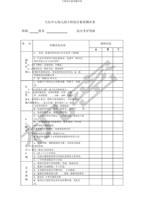 大班综合素质测评表