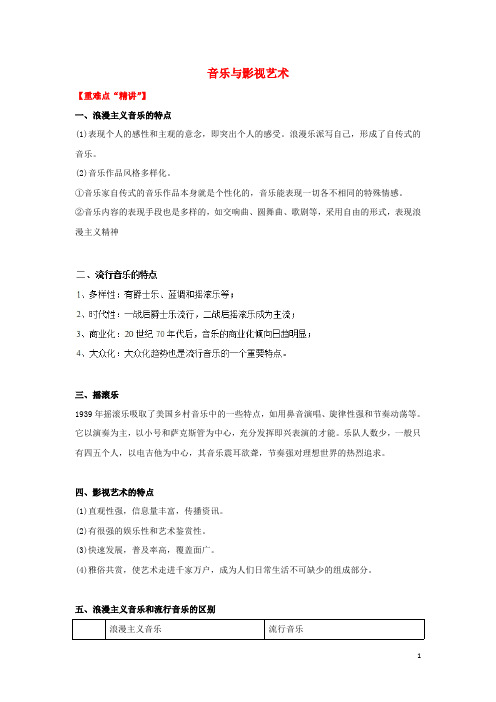 (同步精品课堂)2018_2019学年高中历史第24课音乐与影视艺术(讲)(提升版)(含解析)新人教版必修3