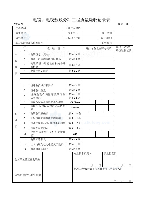 电缆、电线敷设分项工程质量验收记录表_secret