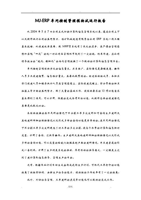 ERP试运行报告