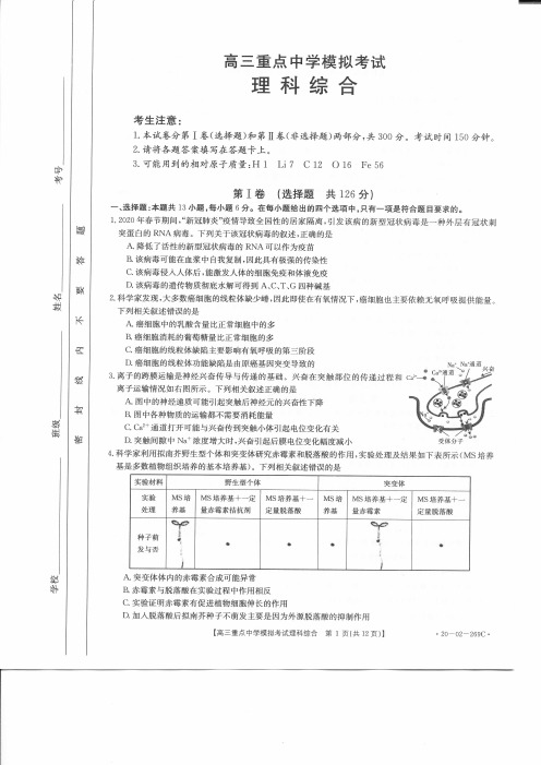 江西省百所名校2020届高三第四次联考理科综合试题含答案