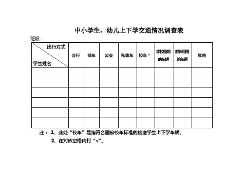 中小学生、幼儿上下学交通情况调查表