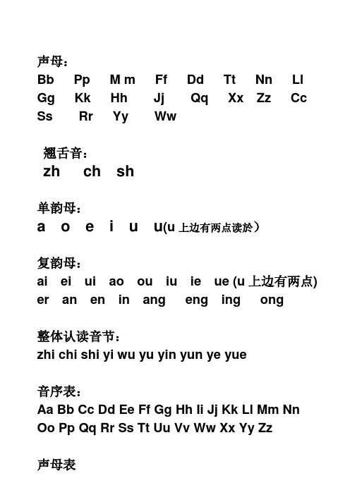 汉语拼音字母表 完整版 可A4打印