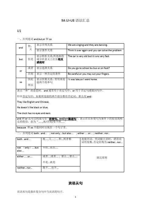 牛津译林版英语九年级上册 UnitI-Unit8复习资料