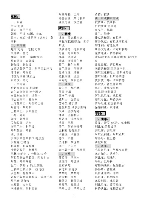 七大洲各国首都大全