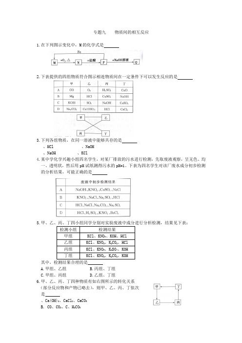 初三化学中考专题物质间的相互反应练习及答案