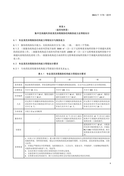 集中空调通风系统清洗消毒服务机构服务能力及等级划分