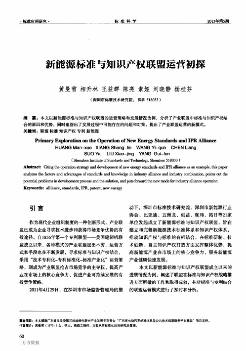 新能源标准与知识产权联盟运营初探