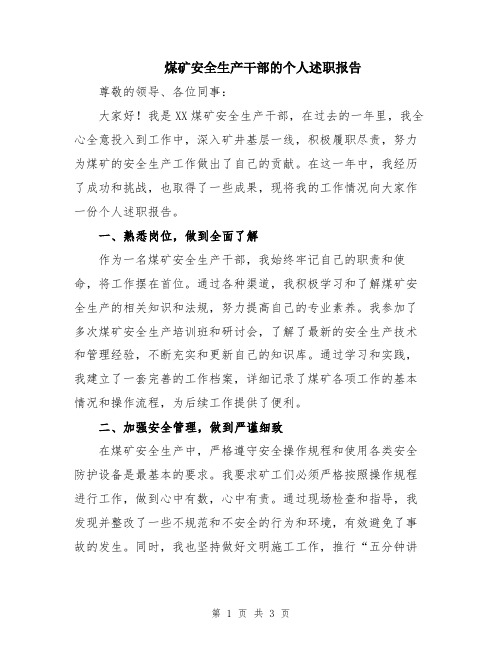 煤矿安全生产干部的个人述职报告