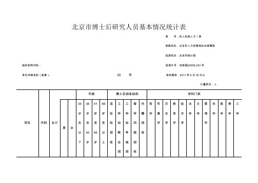 北京市博士后研究人员基本情况统计表