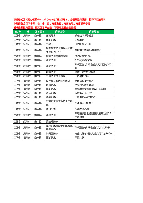 2020新版江西省抚州市南丰县防水工商企业公司商家名录名单联系电话号码地址大全21家