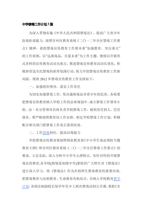 中学禁毒工作计划3篇