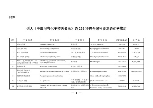 《中国现有化学物质名录》的 238 种符合增补