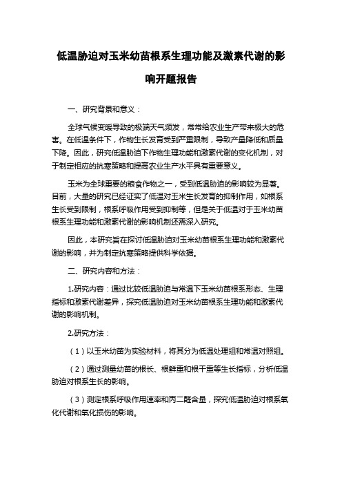 低温胁迫对玉米幼苗根系生理功能及激素代谢的影响开题报告