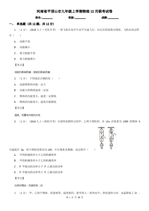 河南省平顶山市九年级上学期物理12月联考试卷