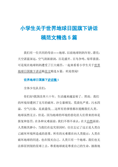 小学生关于世界地球日国旗下讲话稿范文精选5篇
