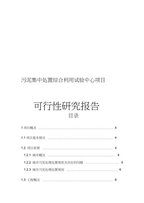 污泥集中处置和综合利用试验中心项目可行性研究报告