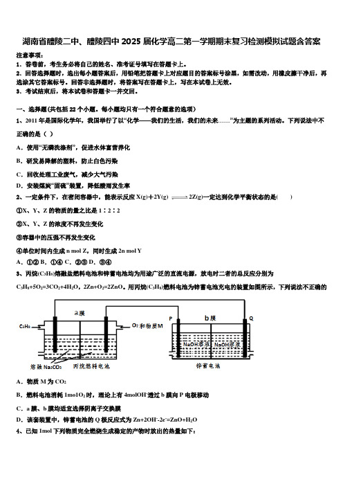 湖南省醴陵二中、醴陵四中2025届化学高二第一学期期末复习检测模拟试题含答案