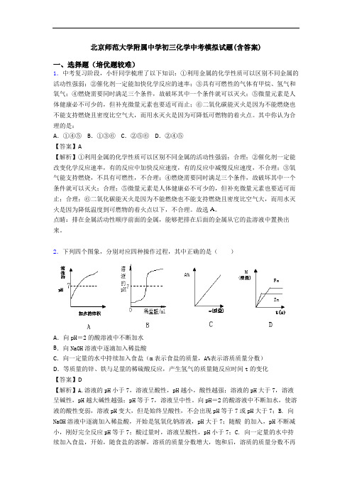 北京师范大学附属中学初三化学中考模拟试题(含答案)