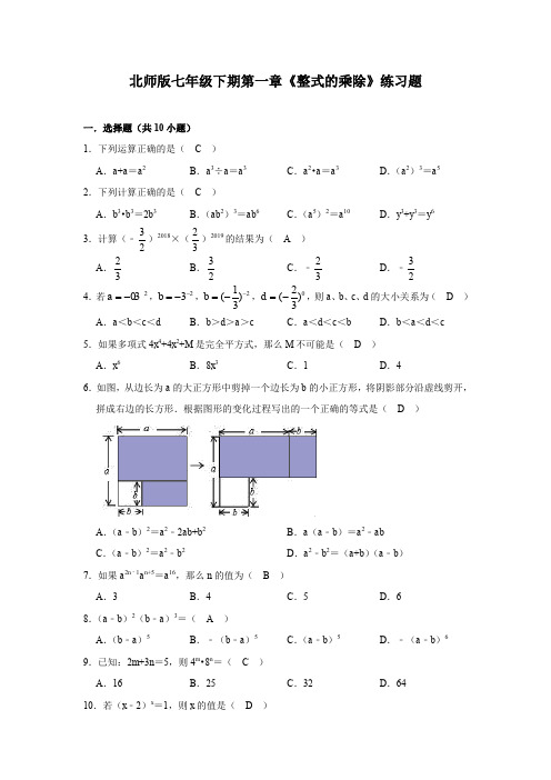 北师大版七年级下册第一章《整式的乘除》练习