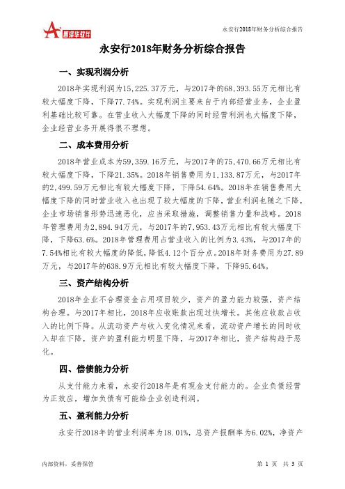 永安行2018年财务分析结论报告-智泽华