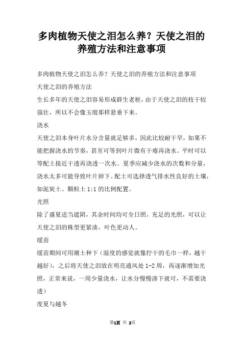 多肉植物天使之泪怎么养？天使之泪的养殖方法和注意事项
