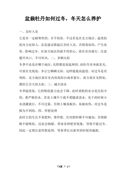 盆栽牡丹如何过冬，冬天怎么养护 