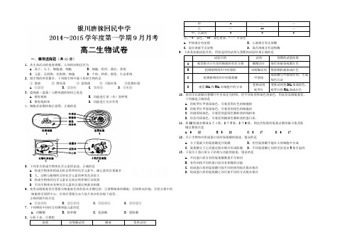 宁夏银川市唐徕回民中学2014-2021学年高二9月月考生物试题 Word版含答案