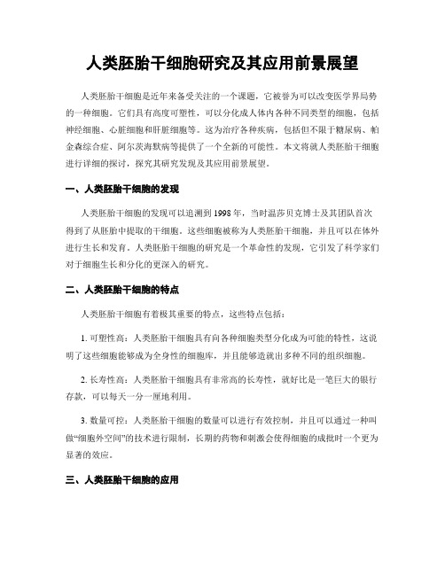 人类胚胎干细胞研究及其应用前景展望