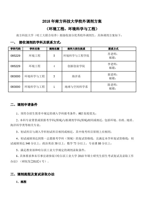 2018年南方科技大学校外调剂方案环境工程、环境科学与工程