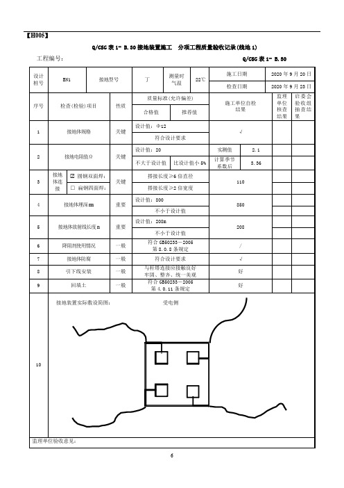 输电线路工程接地装置检查记录填表示范